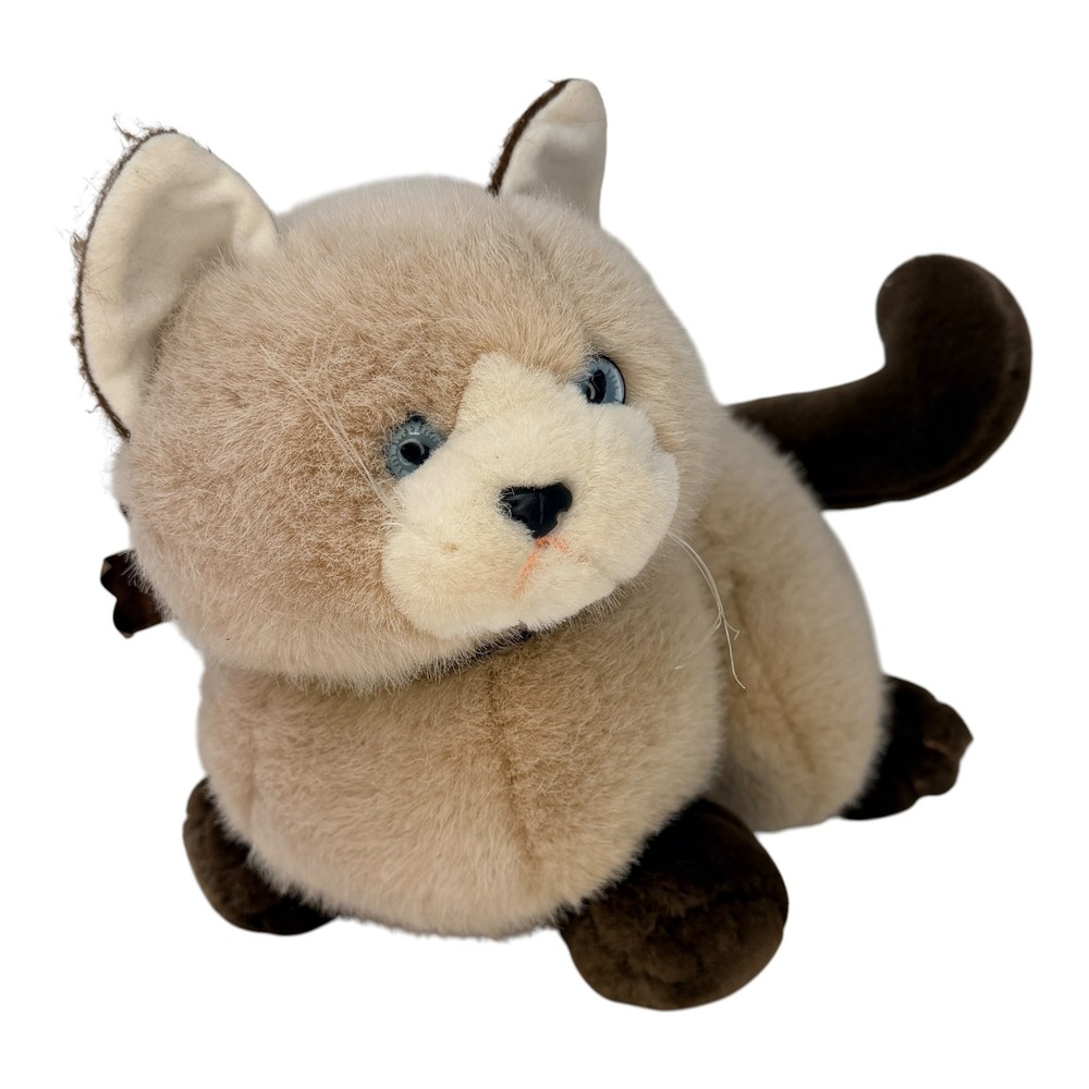 Mervyns Exclusive Playful Pals Siamese Cat Vintage Plush‎ Tan Brown 12" L 1980s